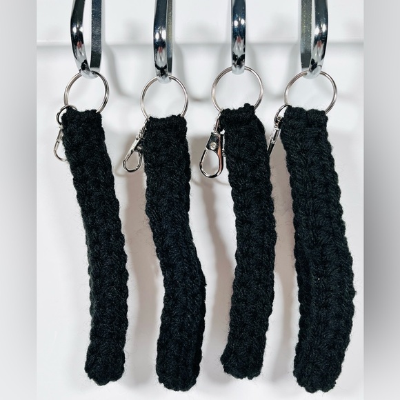 Hand Crafted Accessories - Set Of 4 Black Crochet Keychain Wristlets